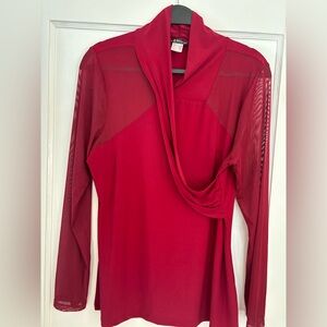 VENUS Vibrant Red Blouse, mesh long sleeves.